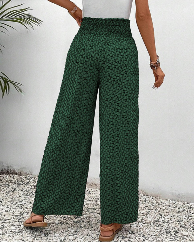 Monica | Women’s High-Waisted Summer Trousers with Geometric Print