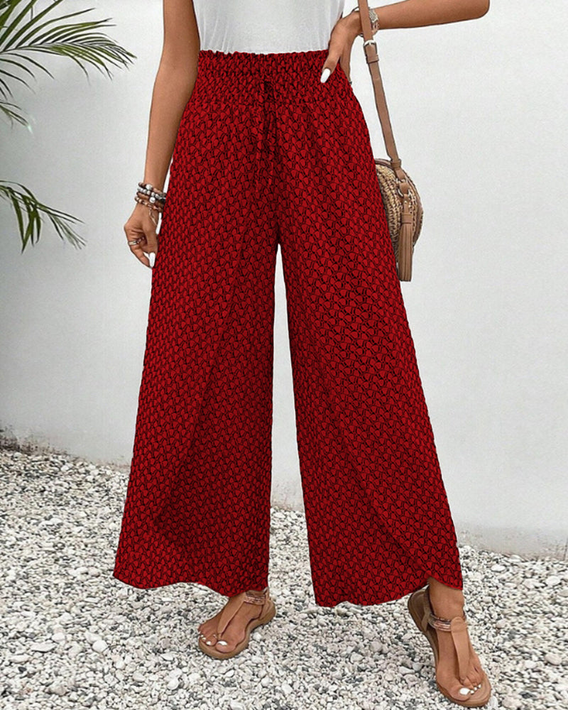Monica | Women’s High-Waisted Summer Trousers with Geometric Print
