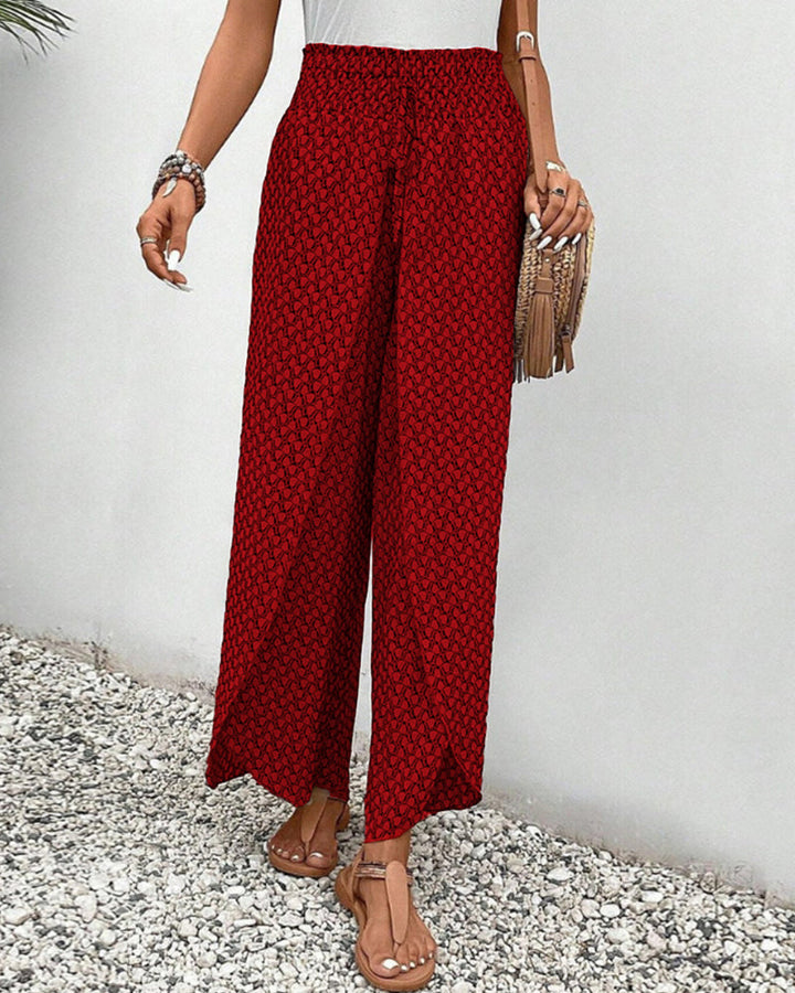 Monica | Women’s High-Waisted Summer Trousers with Geometric Print