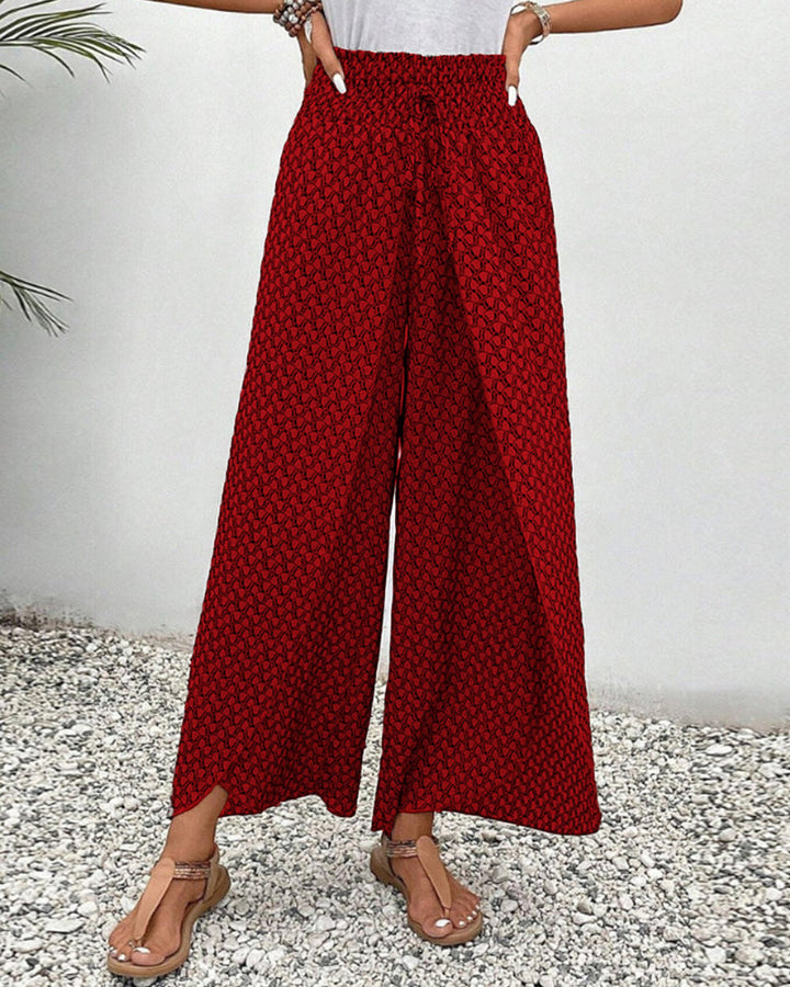 Monica | Women’s High-Waisted Summer Trousers with Geometric Print