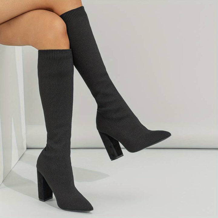 Aria | Stretch Knit Ankle Boots with Stable Block Heel for Women