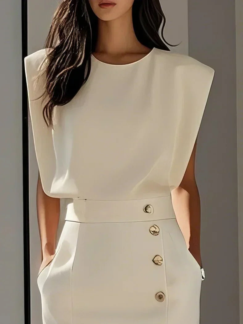 Cordelia | Elegant Sleeveless Side-Button Midi Dress For Women