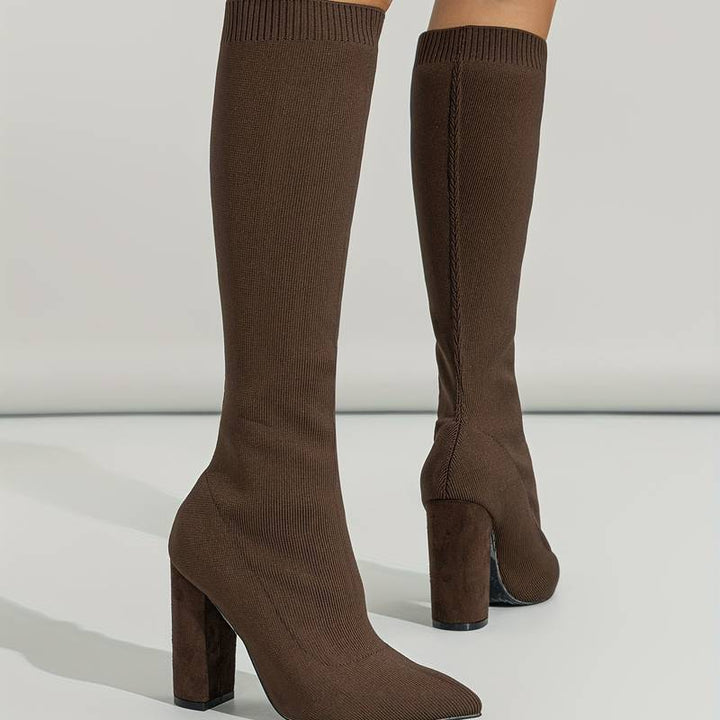 Aria | Stretch Knit Ankle Boots with Stable Block Heel for Women