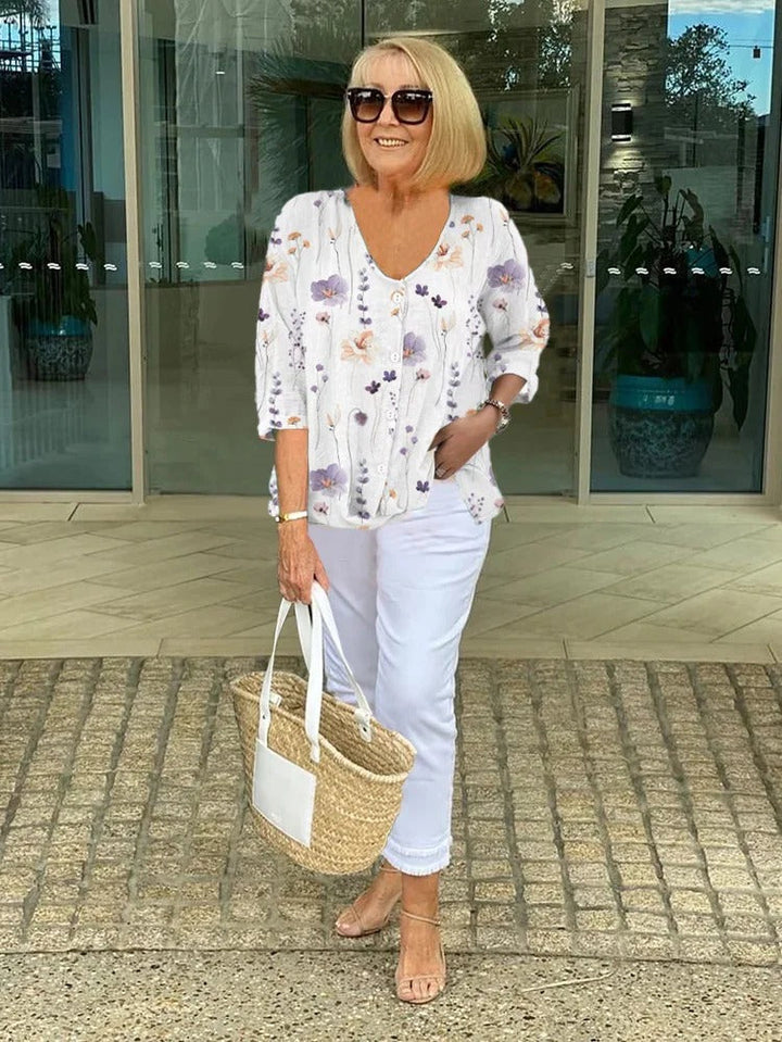 Camille | Refined Floral V-Neck Blouse For Women