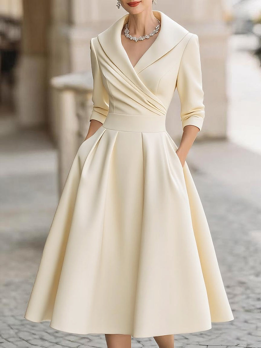 Reece | Elegant Draped Shine Midi Dress For Women