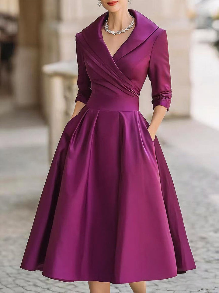 Reece | Elegant Draped Shine Midi Dress For Women
