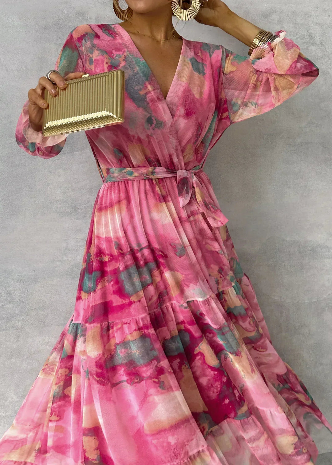 Ivy | Women’s Floral Wrap Maxi Dress with Long Sleeves