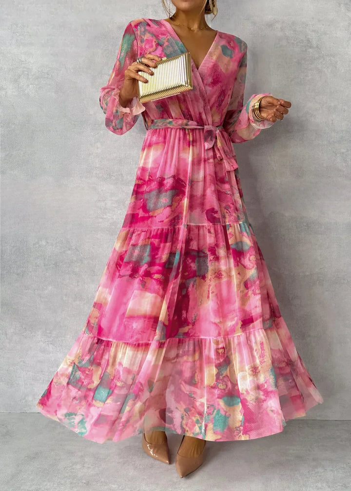 Ivy | Women’s Floral Wrap Maxi Dress with Long Sleeves