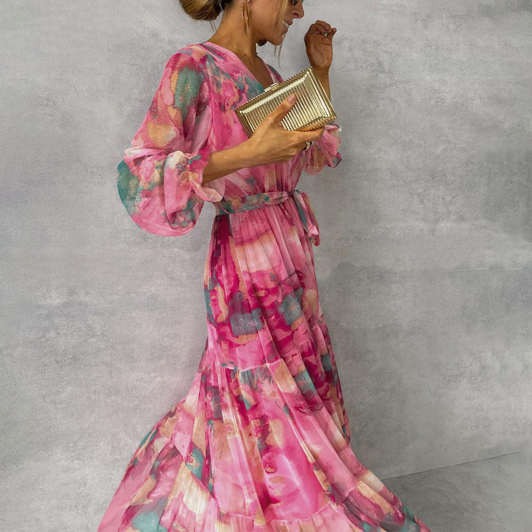 Ivy | Women’s Floral Wrap Maxi Dress with Long Sleeves