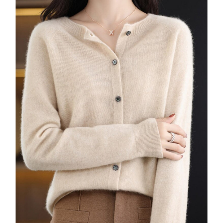Emily | Women’s Soft Knit Cardigan With Round Neck And Buttoned Front