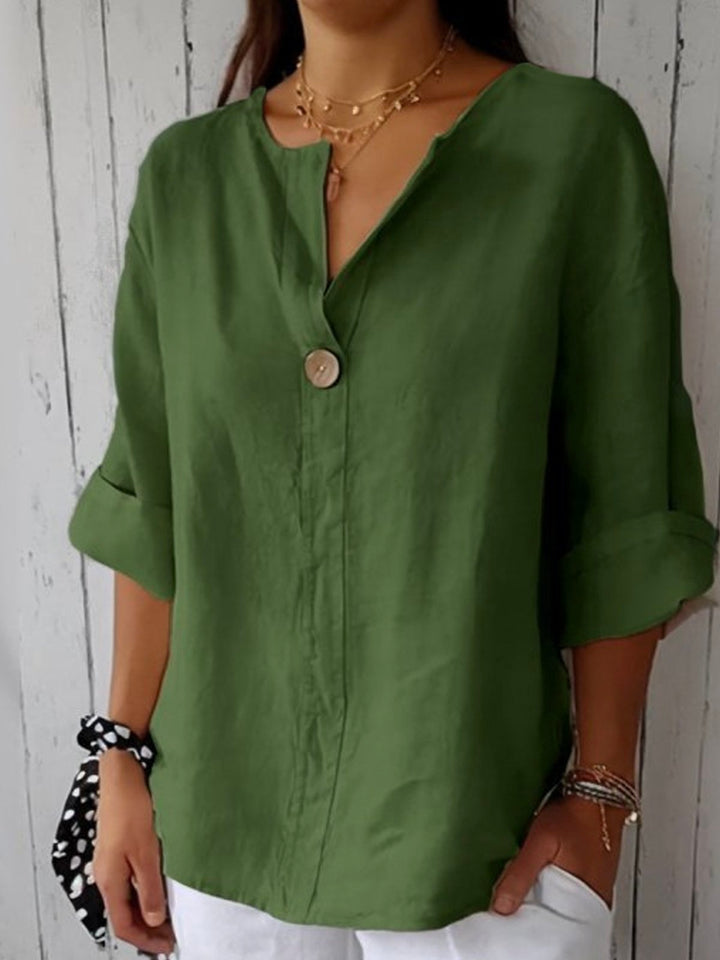 Audrey | Women’s V-Neck Button Front Linen Blouse