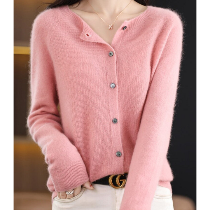 Emily | Women’s Soft Knit Cardigan With Round Neck And Buttoned Front