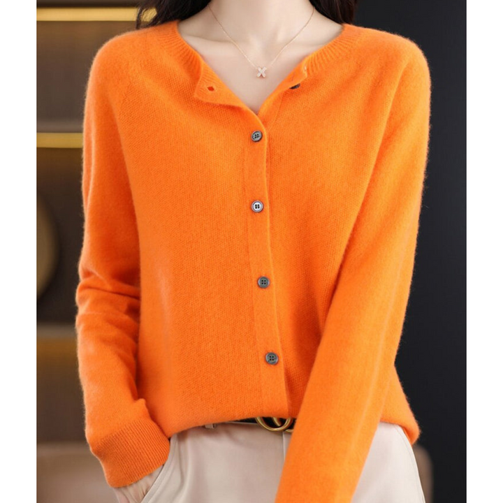 Emily | Women’s Soft Knit Cardigan With Round Neck And Buttoned Front