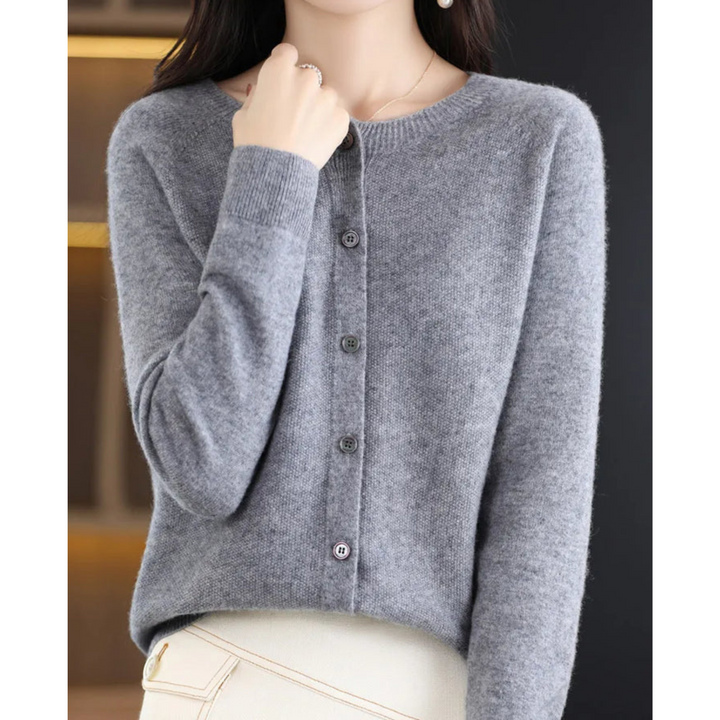 Emily | Women’s Soft Knit Cardigan With Round Neck And Buttoned Front