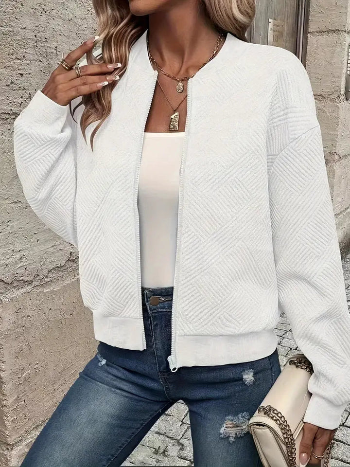 LAURA | Women’s Textured Zip-Front Cardigan With Ribbed Hem And Long Sleeves