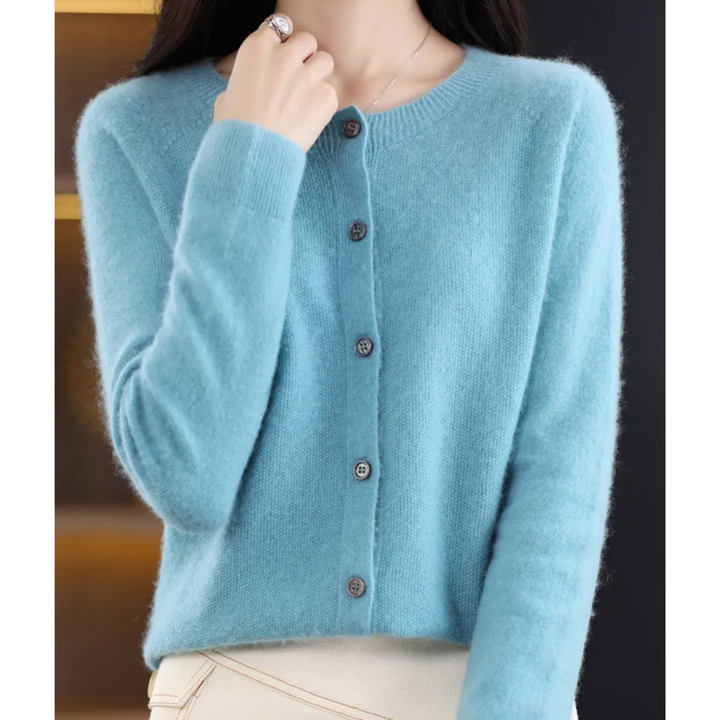 Emily | Women’s Soft Knit Cardigan With Round Neck And Buttoned Front