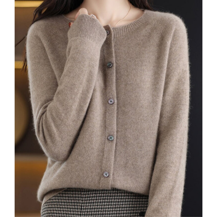 Emily | Women’s Soft Knit Cardigan With Round Neck And Buttoned Front