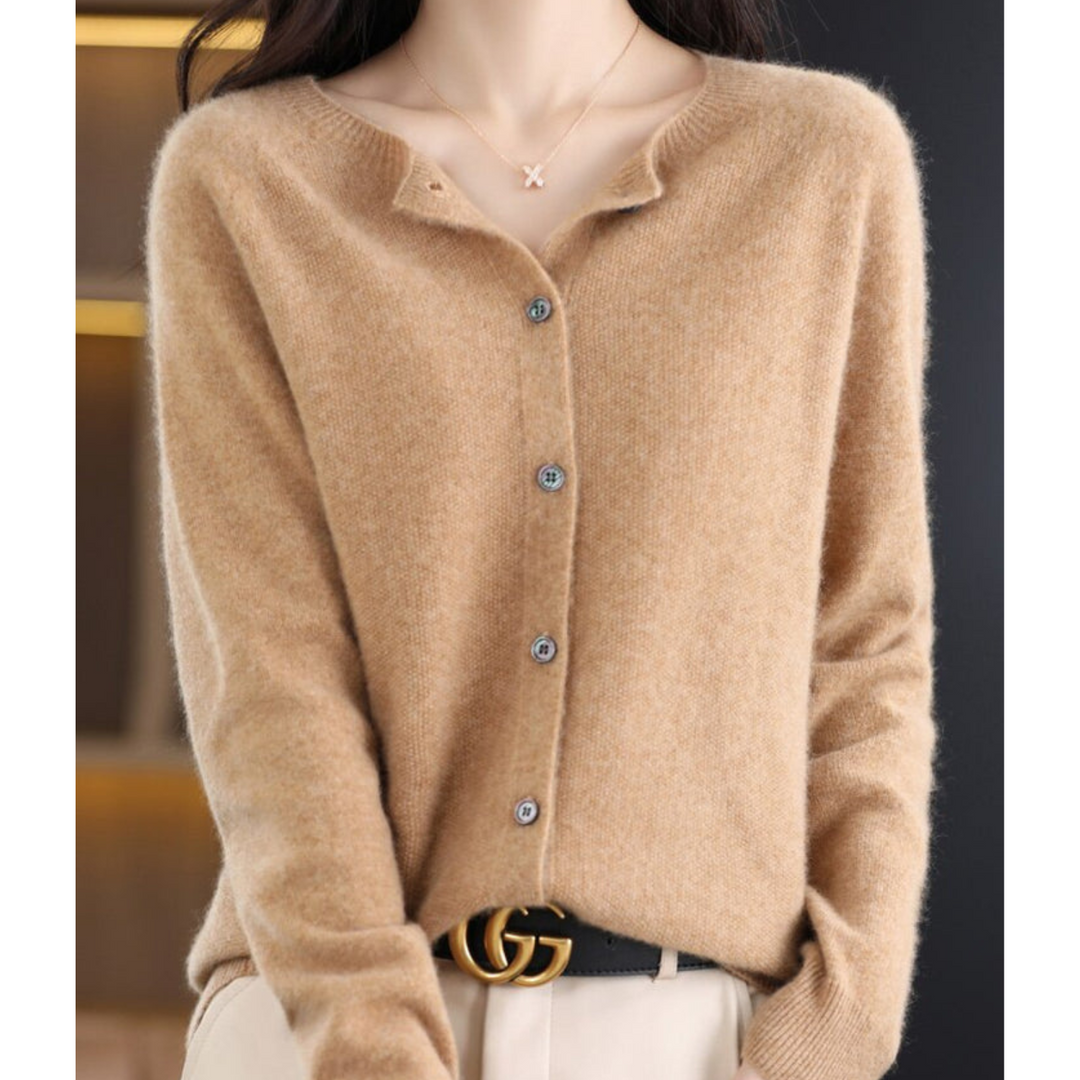 Emily | Women’s Soft Knit Cardigan With Round Neck And Buttoned Front