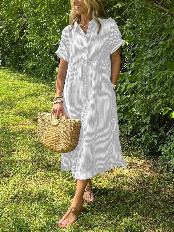 Beatrice | Classic Striped Button-Front Midi Dress For Women