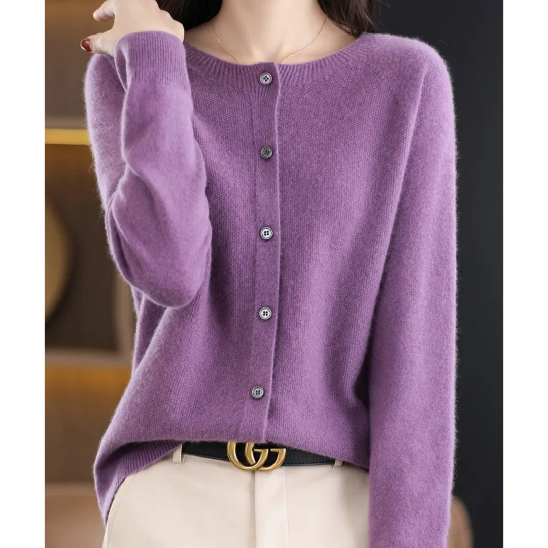 Emily | Women’s Soft Knit Cardigan With Round Neck And Buttoned Front