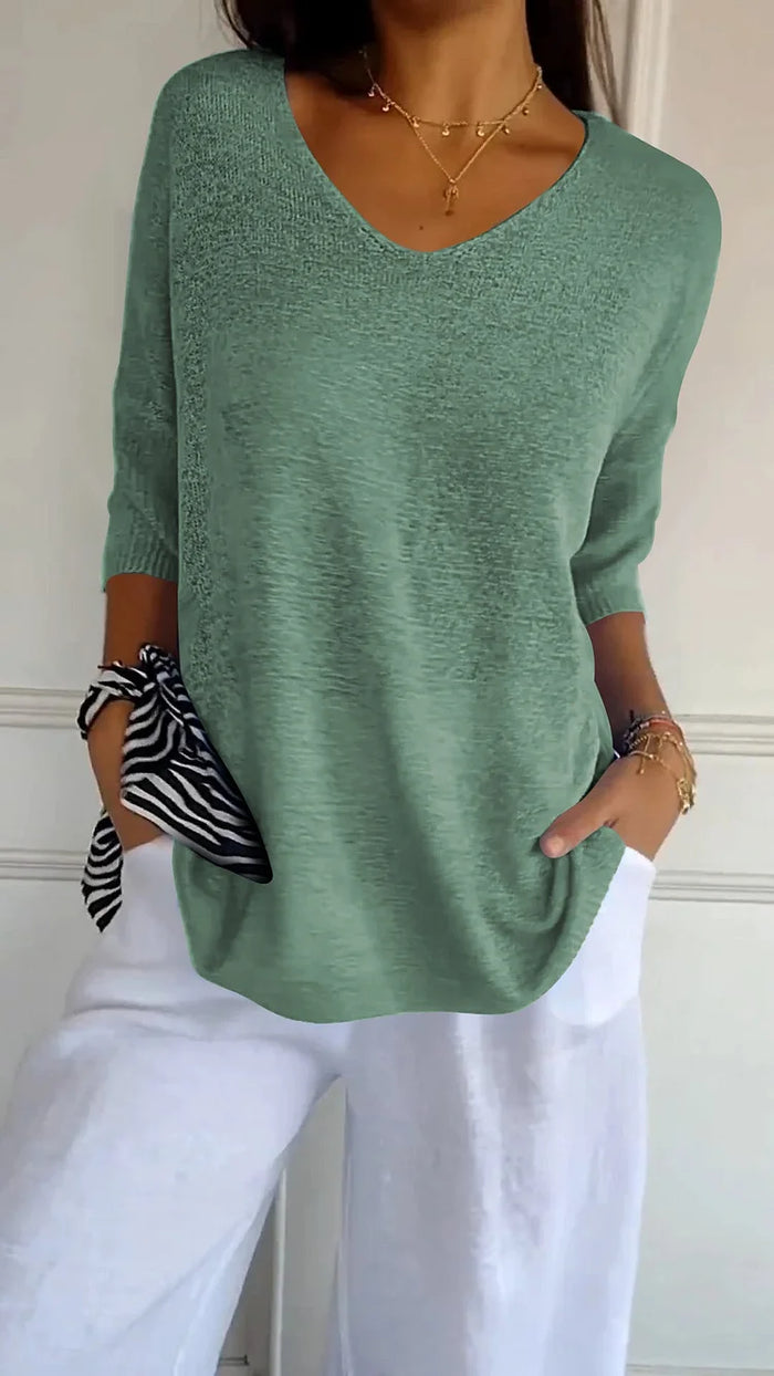 Keira | Women’s V-Neck Knitted Top with 3/4 Sleeves