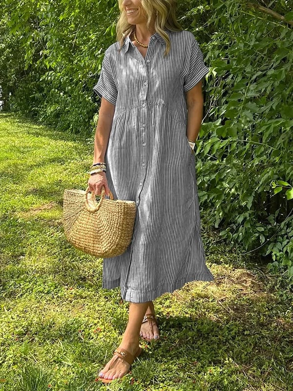 Beatrice | Classic Striped Button-Front Midi Dress For Women
