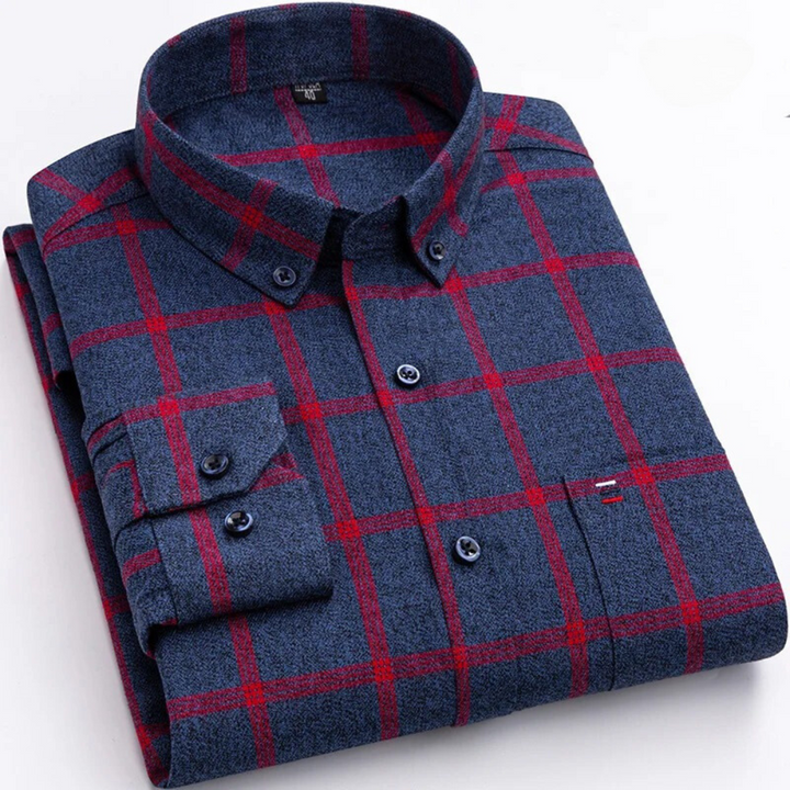 SAMUEL | Men’s Long Sleeve Plaid Shirt With Button-Down Collar
