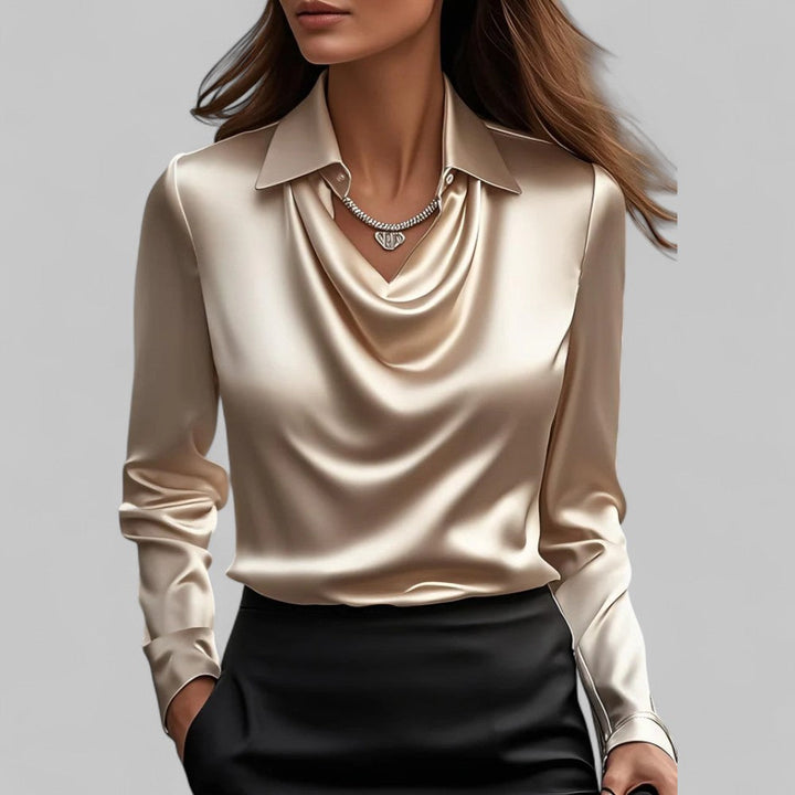 Eleanor | Women’s Cowl Neck Long Sleeves Satin Pullover Blouse