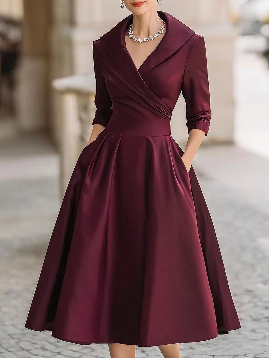 Reece | Elegant Draped Shine Midi Dress For Women