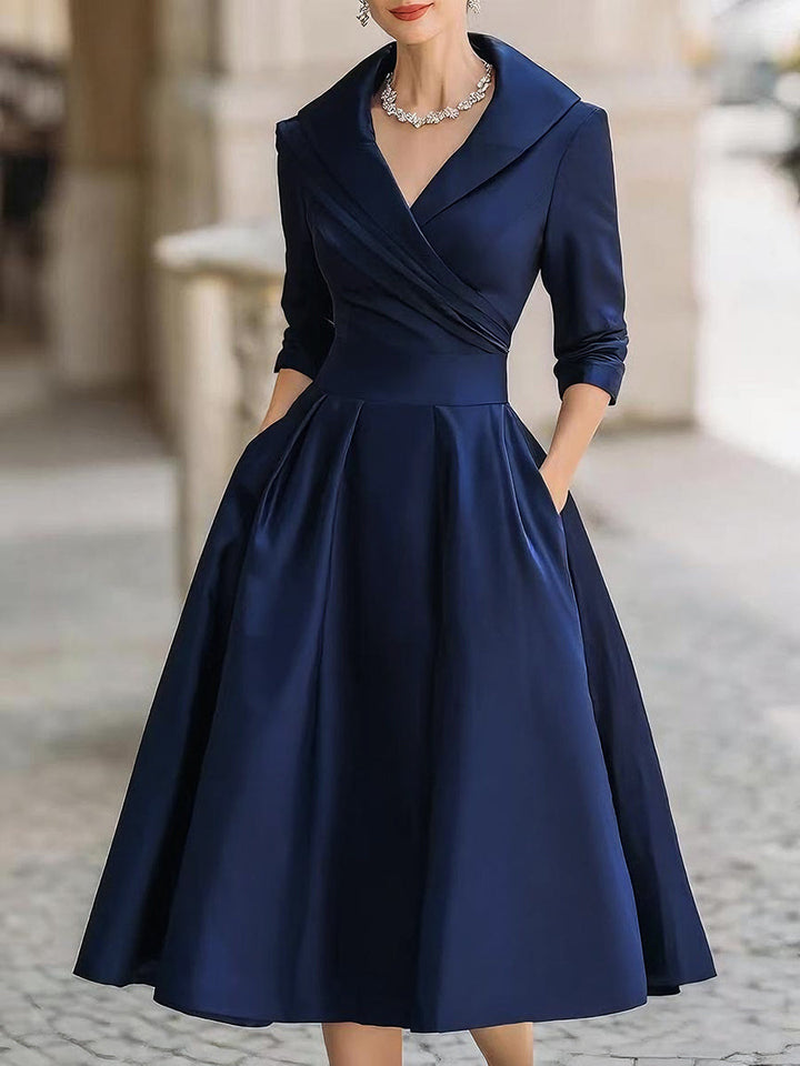 Reece | Elegant Draped Shine Midi Dress For Women