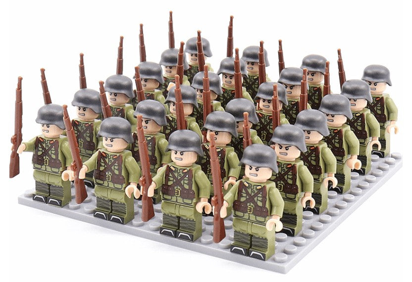Squad of military minifigures with rifles arranged on a base plate - product photo 2