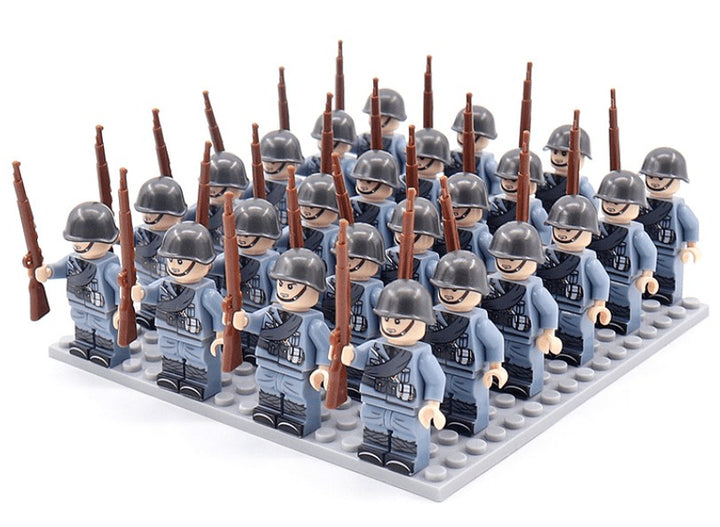 Squad of military minifigures with rifles arranged on a base plate - product photo 3
