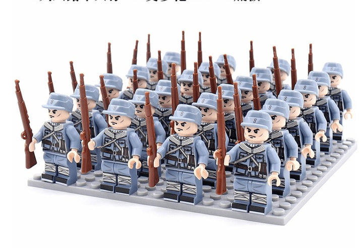 Squad of military minifigures with rifles arranged on a base plate - product photo 4
