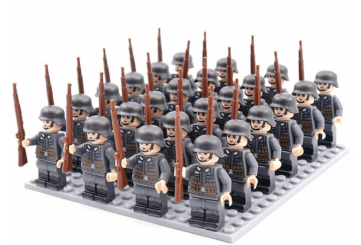 Squad of military minifigures with rifles arranged on a base plate - product photo 6