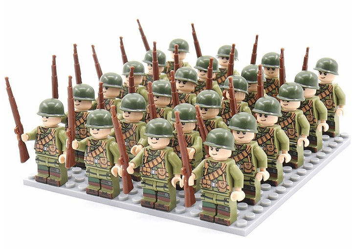 Squad of military minifigures with rifles arranged on a base plate - product photo 8