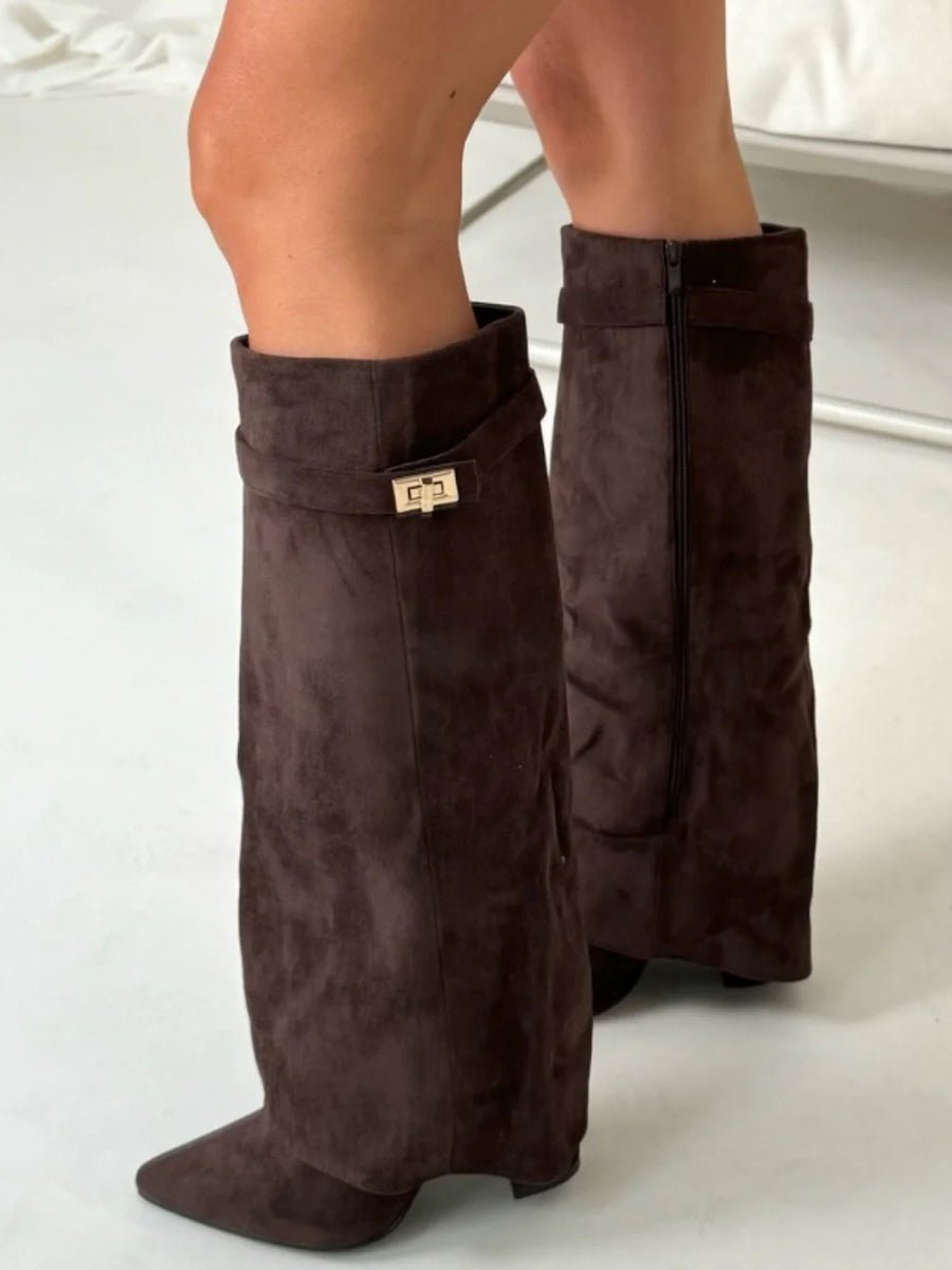 Ava | Women’s Leather Thigh-High Boots With Buckle Detail