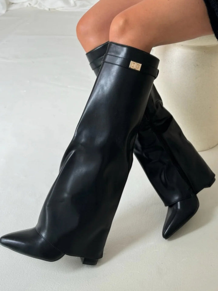 Ava | Women’s Leather Thigh-High Boots With Buckle Detail