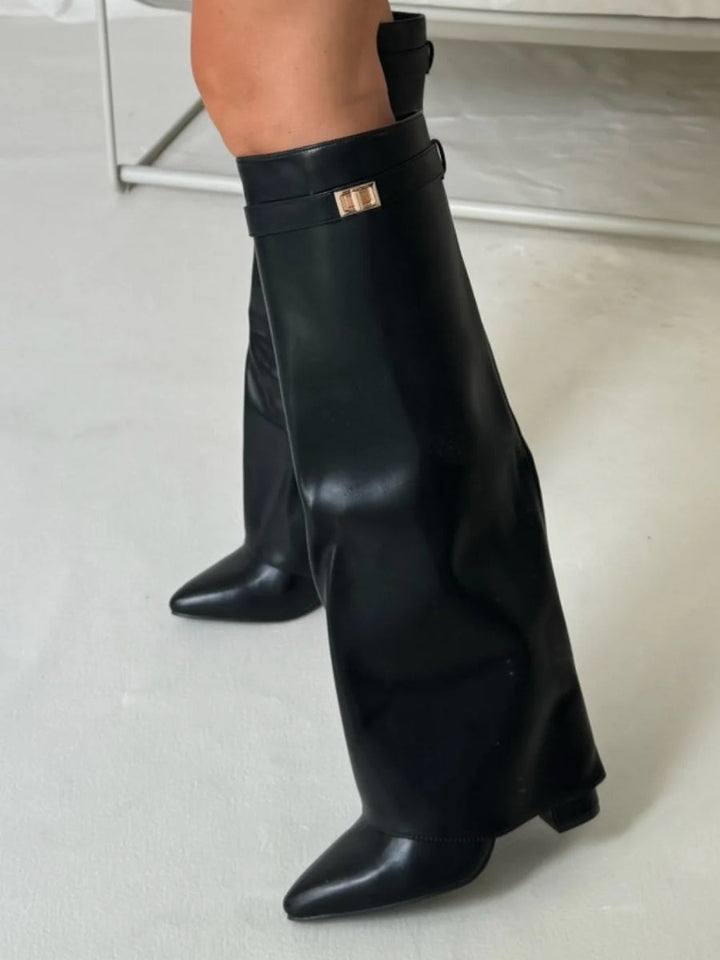 Ava | Women’s Leather Thigh-High Boots With Buckle Detail