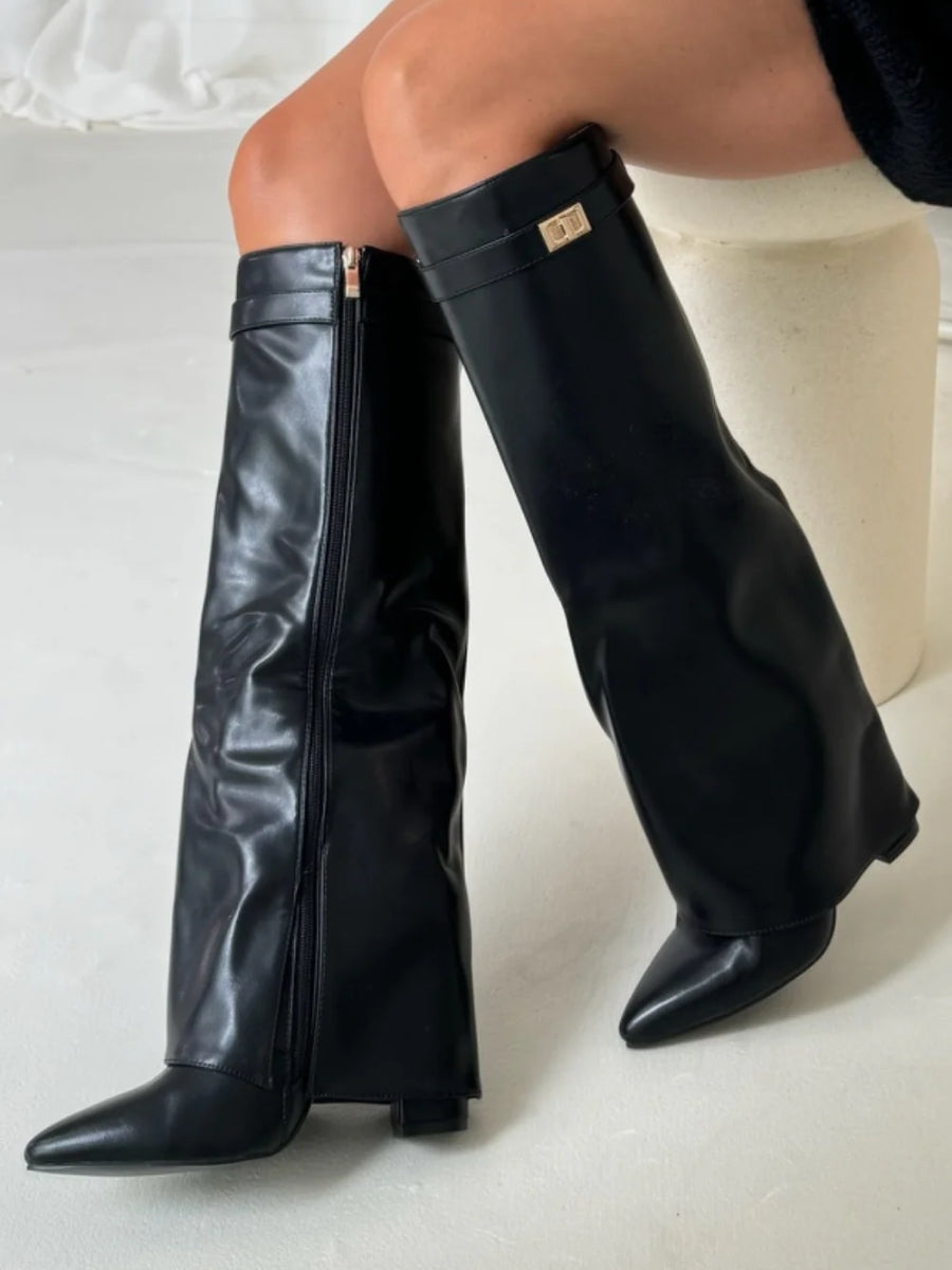 Ava | Women’s Leather Thigh-High Boots With Buckle Detail