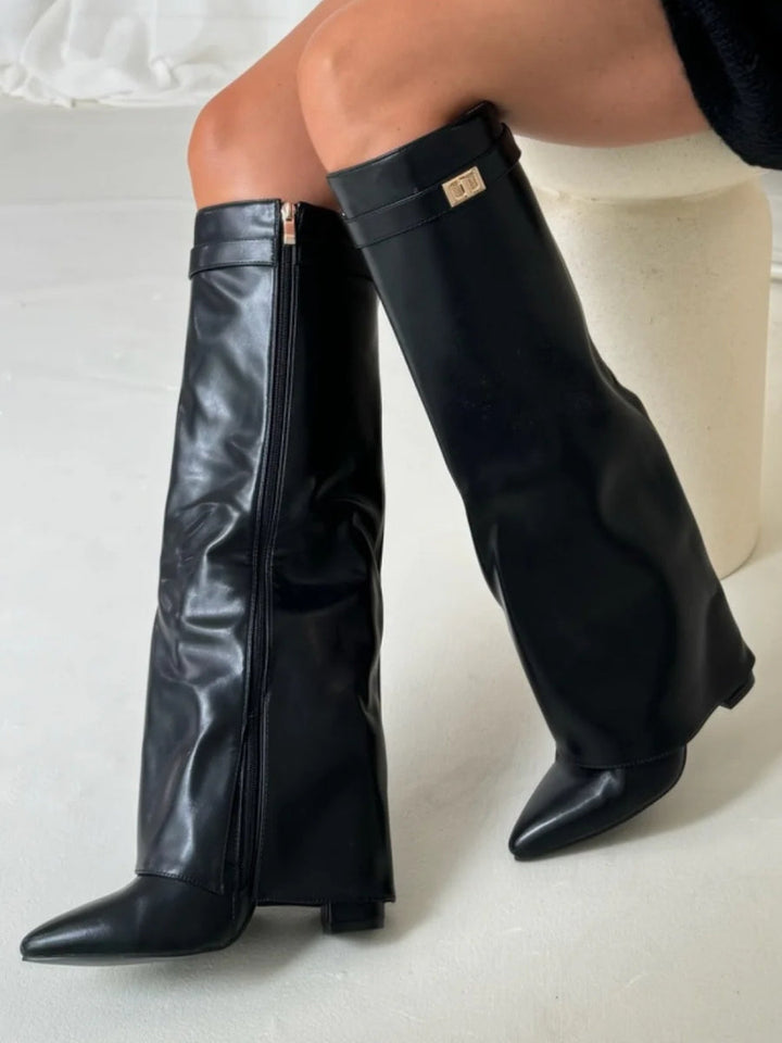 Ava | Women’s Leather Thigh-High Boots With Buckle Detail