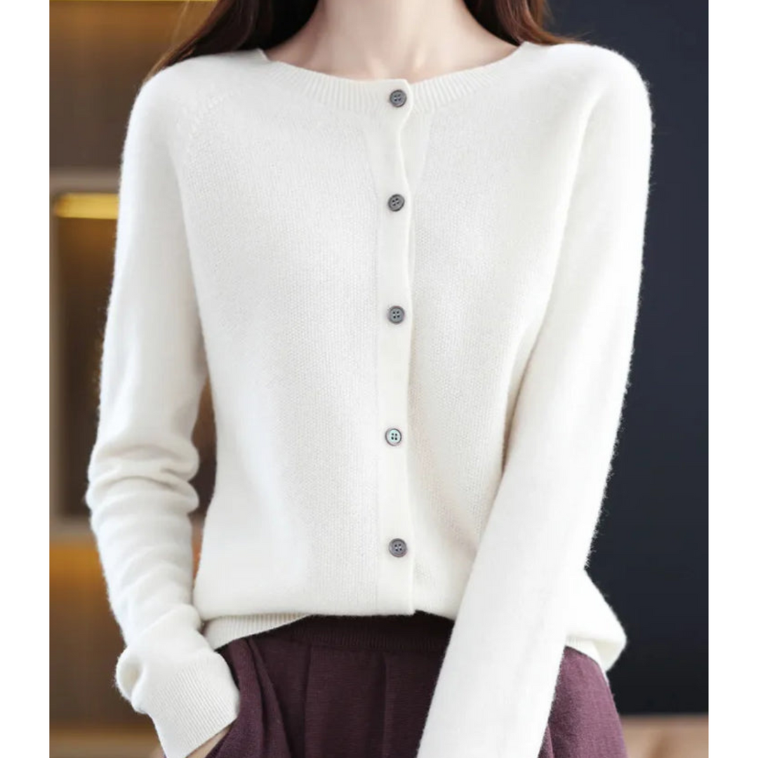 Emily | Women’s Soft Knit Cardigan With Round Neck And Buttoned Front