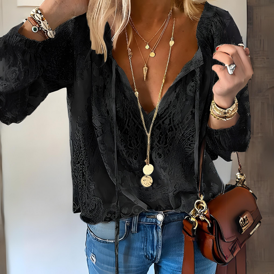 Rhea | Women’s Vintage Boho Blouse with Slit Neckline