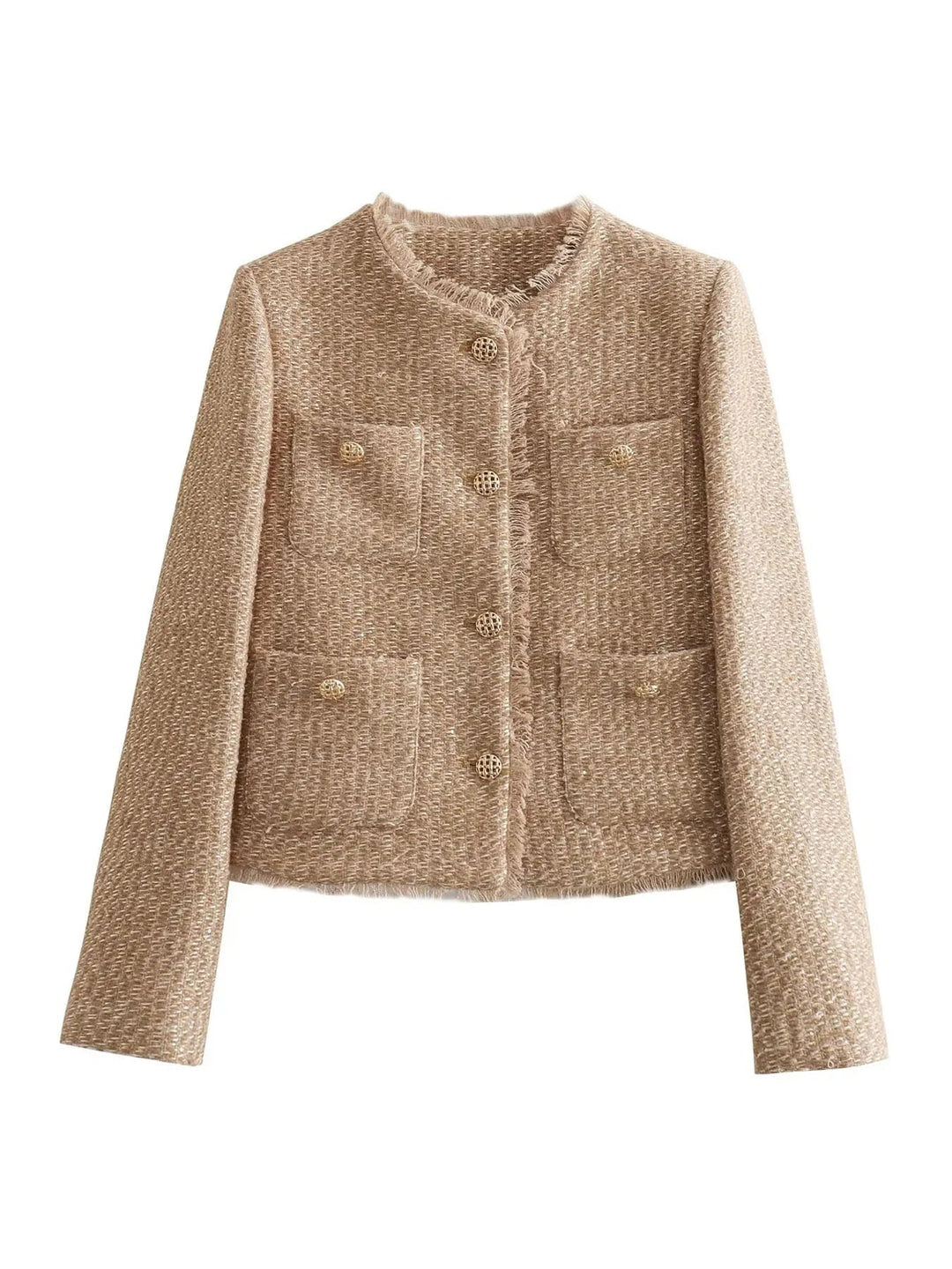 Elena | Cropped Textured Button-Front Jacket With Polished Tailoring For Women