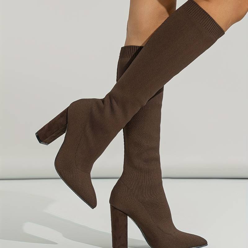 Aria | Stretch Knit Ankle Boots with Stable Block Heel for Women