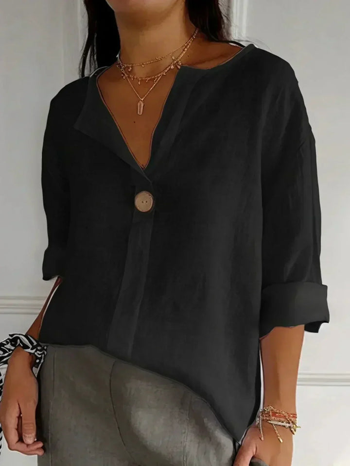 Audrey | Women’s V-Neck Button Front Linen Blouse