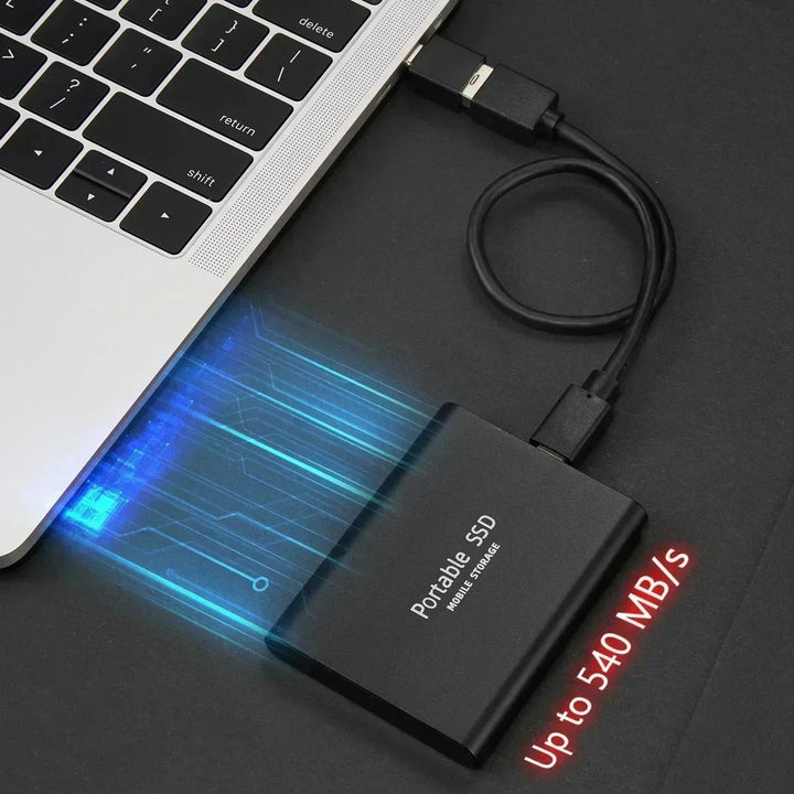 2TB external SSD in black, blue and red - product photo 1