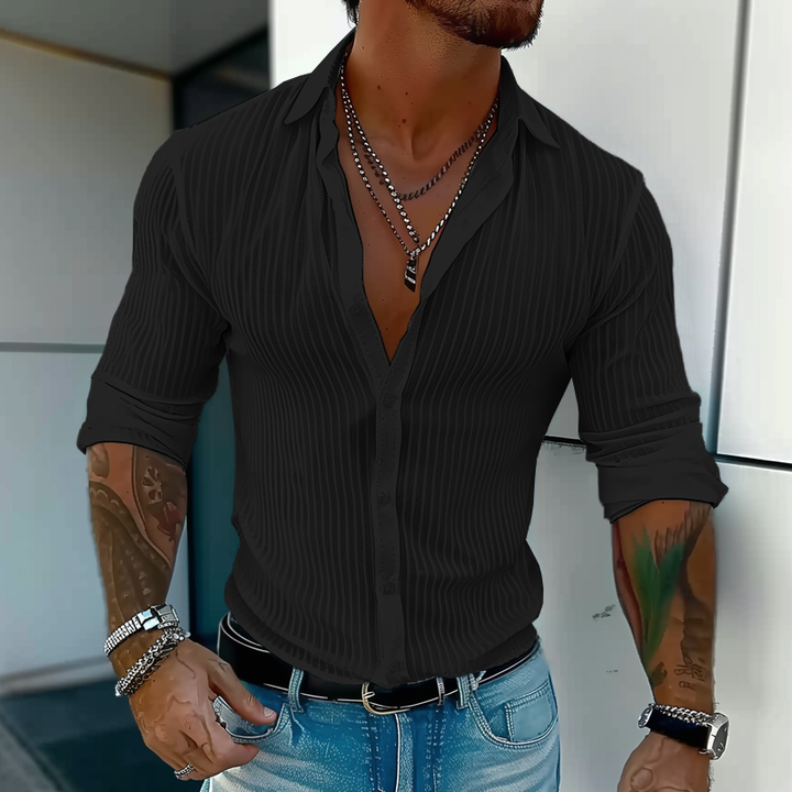 Arden | Men’s Slim Fit Textured Stripe Lapel Shirt