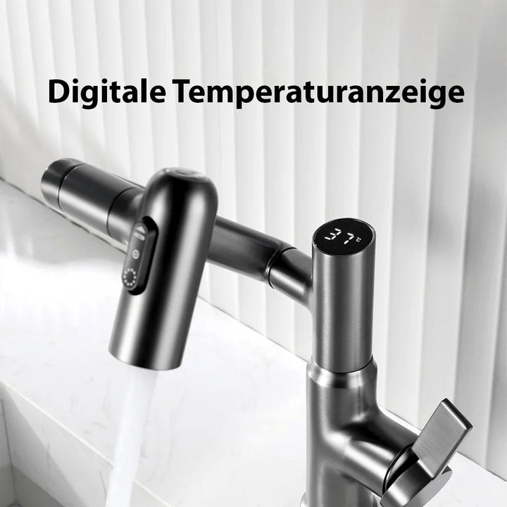 Kitchen faucet with a 360 degree swivel spout and temperature display - product photo 2