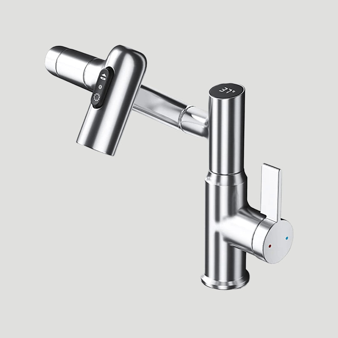 Kitchen faucet with a 360 degree swivel spout and temperature display - product photo 3