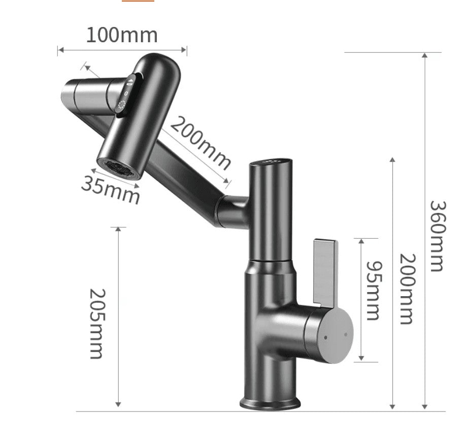 Kitchen faucet with a 360 degree swivel spout and temperature display - product photo 7